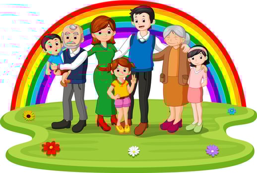 Family in the park on rainbow day vector