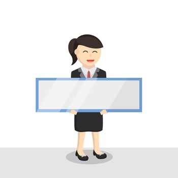 business woman secretary holding sign board design character on white background vector