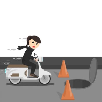 business woman panic because open sewer hole vector