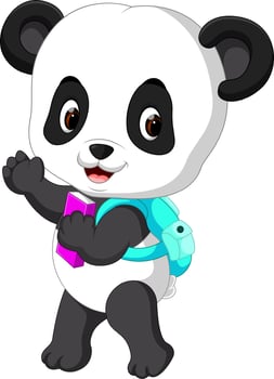 Cute panda on his way to school vector