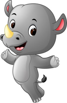 cute happy rhino jumping vector