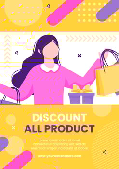Discount Flyer Template Hand Drawn Cartoon Flat Illustration vector
