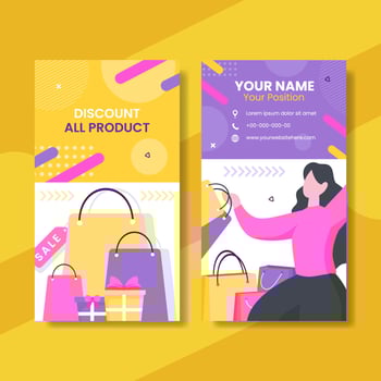 Discount Card Vertical Template Hand Drawn Cartoon Flat Illustration vector