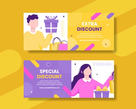Discount Horizontal Banner Template Hand Drawn Cartoon Flat Illustration vector