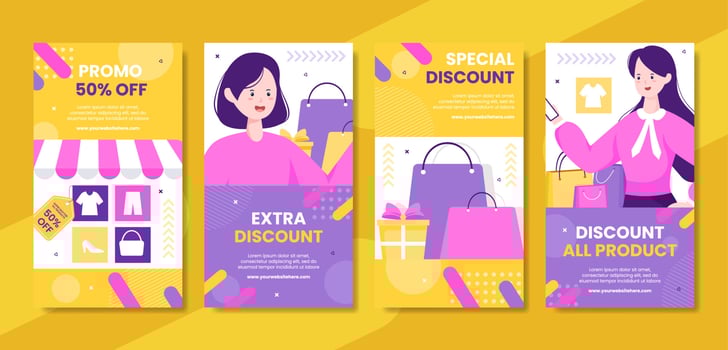 Discount Social Media Stories Template Hand Drawn Cartoon Flat Illustration vector