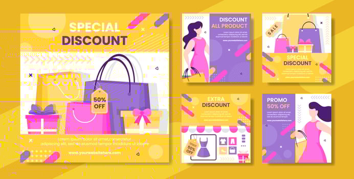 Discount Social Media Post Template Hand Drawn Cartoon Flat Illustration vector