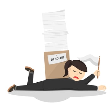 business woman secretary giving up for deadline design character on white background vector
