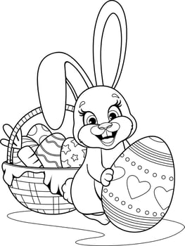 Coloring page. Cute bunny with easter egg and basket vector