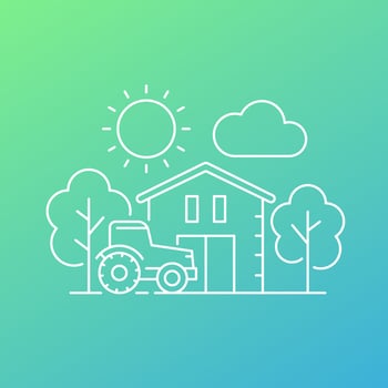 tractor at a barn, farm line vector illustration