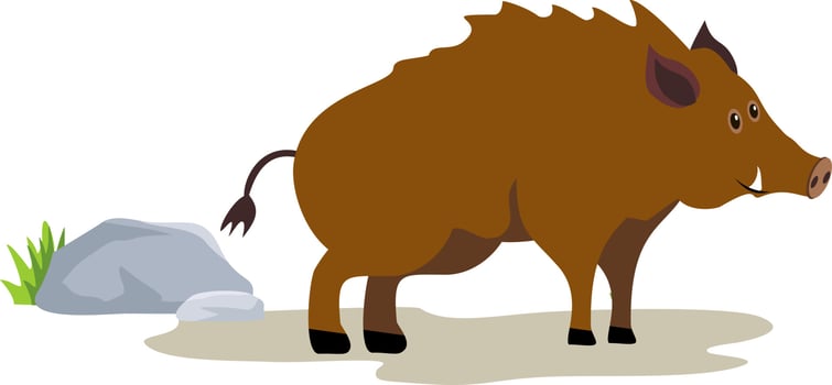 Wild boar cartoon. Cute boars or warthog character. Vector illustration with wild pig.