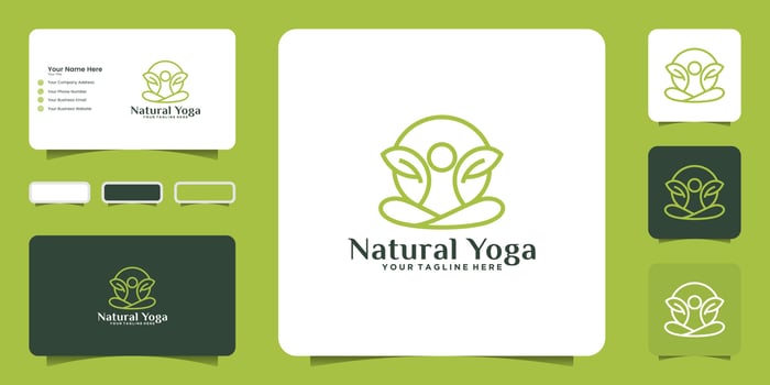 yoga design logo inspiration in simple line style and business card inspiration vector