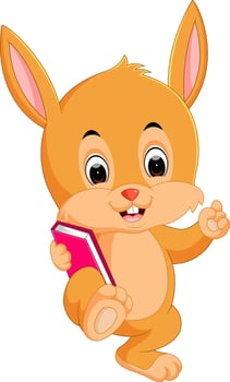 Rabbit cartoon holding book vector