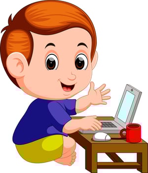 cute boy using laptop computer vector