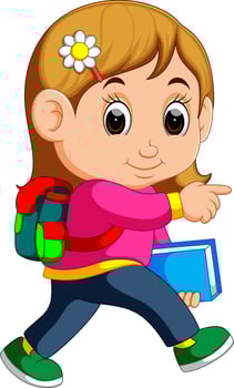 School girl cartoon walking vector