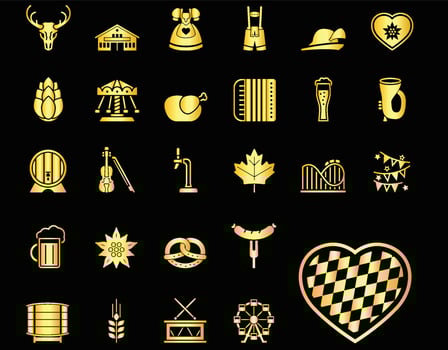 Gold oktoberfest farbe icon set vector