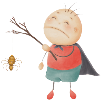 Halloween Watercolor of a Boy with a Spider - Illustration of a Cartoon Character for Decoration png