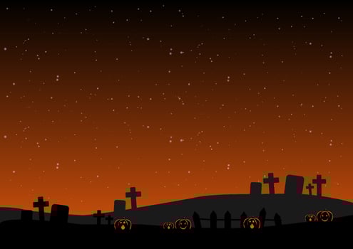 Halloween Banner with  Pumpkin . Vector Flat Illustration. Full Moon Night in Spooky Forest.