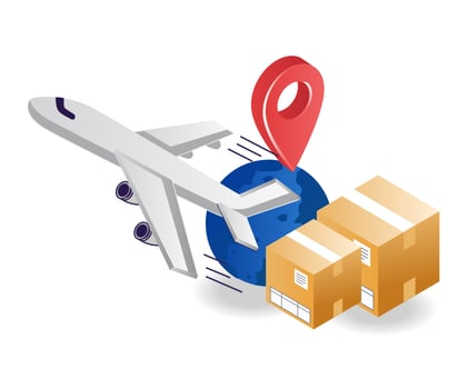 Sending goods abroad by plane vector