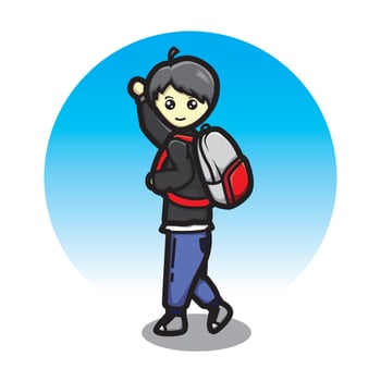 Cute boy walking to school cartoon vector