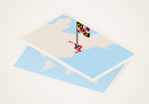 Maryland state selected on map with isometric flag of Maryland. vector