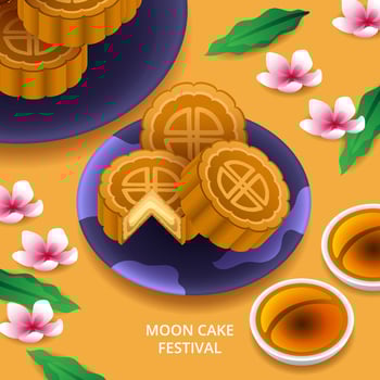 Moon Cake and Tea Concept vector