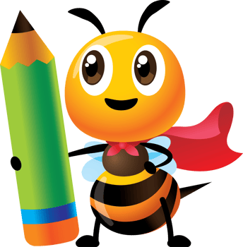 Back to school. Cartoon cute bee character wearing red cloak and holding a big green pencil and ready back to school png