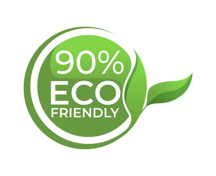 90 Eco friendly circle label sticker Vector illustration with green organic plant leaves.