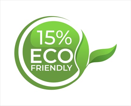 15 Eco friendly circle label sticker Vector illustration with green organic plant leaves.