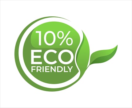 10 Eco friendly circle label sticker Vector illustration with green organic plant leaves.