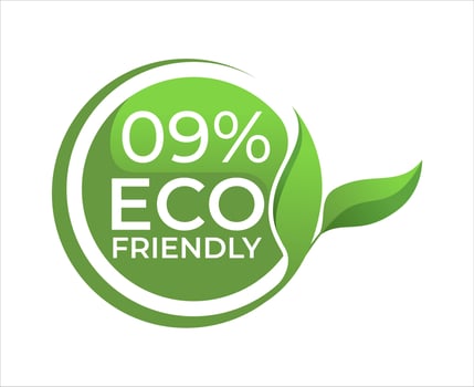 09 Eco friendly circle label sticker Vector illustration with green organic plant leaves.