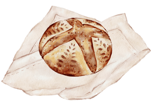 Watercolor bakery, bread, pie, bake, hand paint png