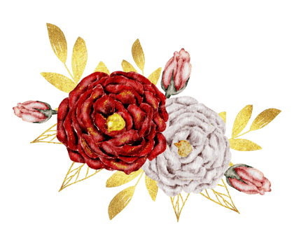Red flower bouquet watercolor with gold leaf png
