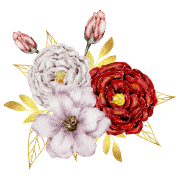 Red flower bouquet watercolor with gold leaf png