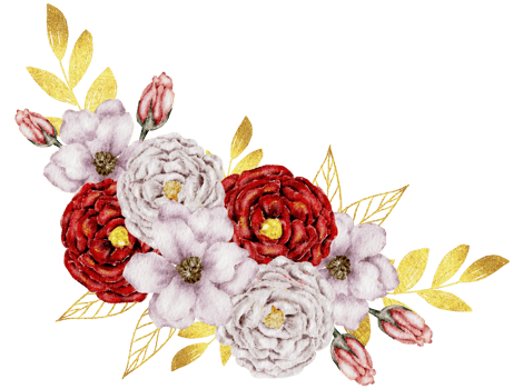 Red flower bouquet watercolor with gold leaf png
