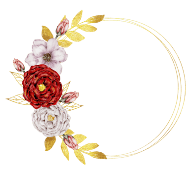Pink and Red flower wreath watercolor with gold frame png