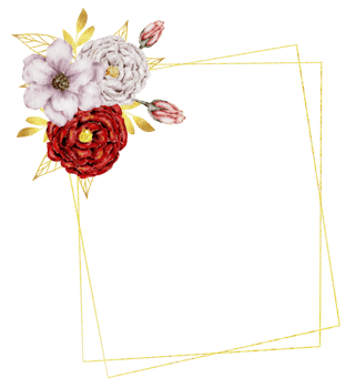 Pink and Red flower wreath watercolor with gold frame png