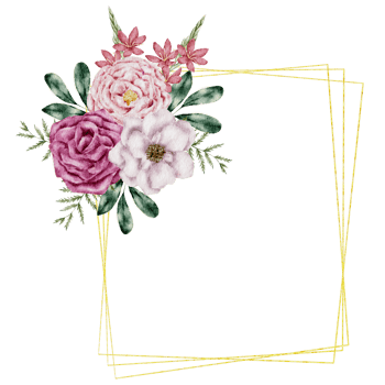 Pink flower wreath watercolor with gold frame png