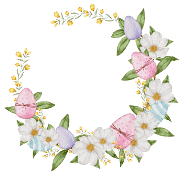 Easter wreath watercolor with Eggs and flower png