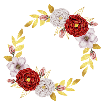 Pink and Red flower wreath watercolor with gold frame png