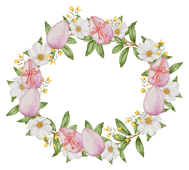 Easter wreath watercolor with Eggs and flower png