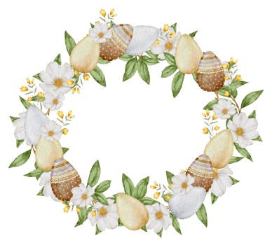 Easter wreath watercolor with Eggs and flower png