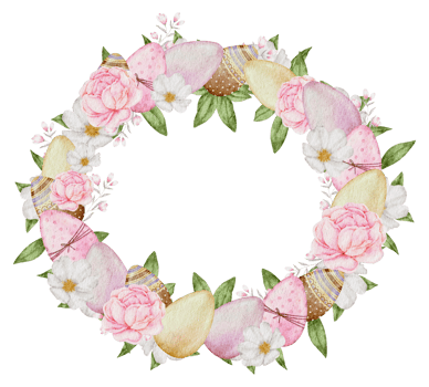 Easter wreath watercolor with Eggs and flower png