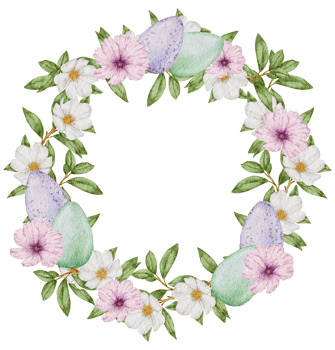 Easter wreath watercolor with Eggs and flower png
