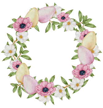 Easter wreath watercolor with Eggs and flower png
