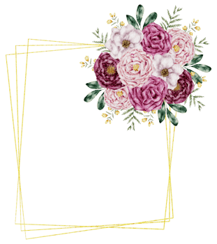 Flower wreath watercolor with gold frame png
