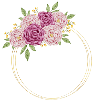 Flower wreath watercolor with gold frame png