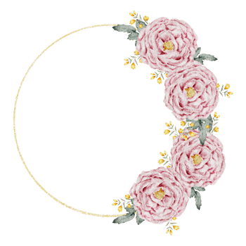 Flower wreath watercolor with gold frame png