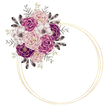 Flower wreath watercolor with gold frame png