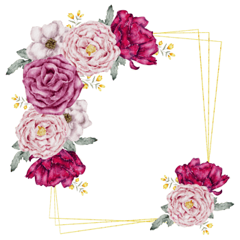 Flower wreath watercolor with gold frame png