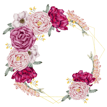 Flower wreath watercolor with gold frame png